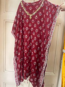 RED BANDHEJ KAFTAN KURTI