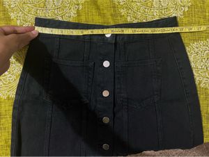 Black Denim Button-Down Skirt