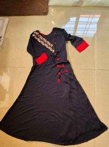Black &amp; Red Long Gown Or Kurti