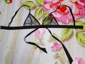 (1121)Sheer Black Polka Dot Bralette