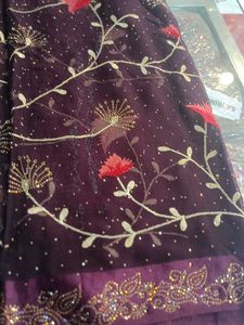 Elegant Burgundy Floral Saree