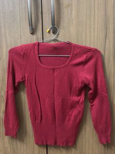 Red Knit Full Sleeve Sweater