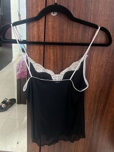Lace Trim Cami Y2k Mesh