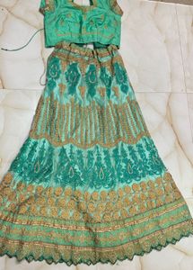 Mint &amp; Gold Embroidered Lehenga Choli