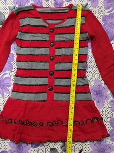 Red Grey Woolen Long Top