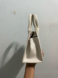 Quilted Cream Mini Top Handle Bag