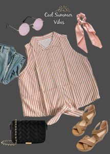 Thrifted Striped Tie-Front Sleeveless Blouse