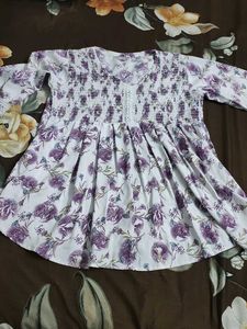 New White Top With Purple Prints