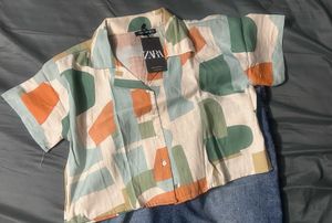 Zara Abstract Printed holiday Shirt
