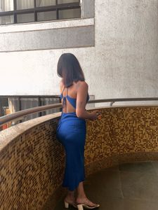 Blue Midi Halter Dress