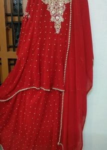 Red heavy Handwork Sharara Set Full Zircon Work