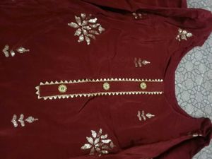 Maroon Plazzo Kameez with Gold Detail