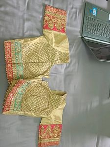 EMBELLISHED SILK LEHENGA IN PINK GREEN AND GOLDEN