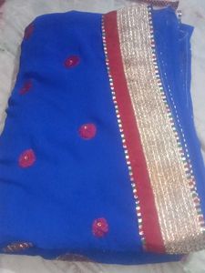 Blue &amp; Gold Embroidery Zari work Saree