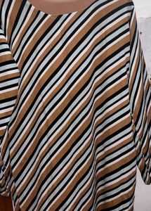 Striped Brown &amp; Blue Midi Dress