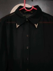 High To Low Pattern Black Georgette Shirt