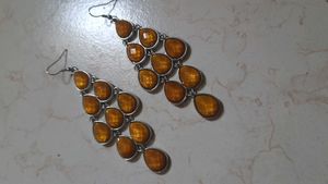 Yellow Long Earrings Drop Shape