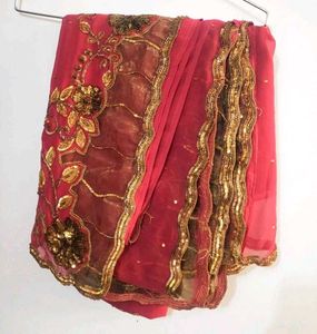 Readymade Pink Net Embroidered Saree with Blouse