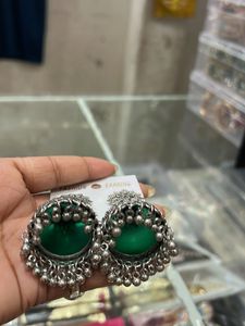 Green Jhumka Earrings