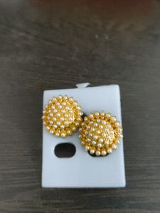 Golden And White Moti Studded Earrings