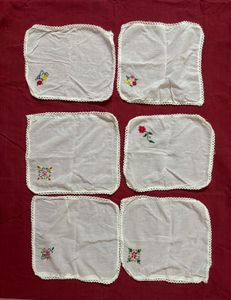 Vintage Embroidery Handkerchief Set of 6