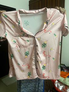 Pink Flamingo Print Night Suit Set