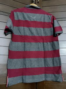 Mast &amp; Harbour Men Red Grey Striped Polo TShirt