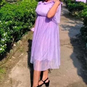 Lavender Tulle Off-Shoulder Dress