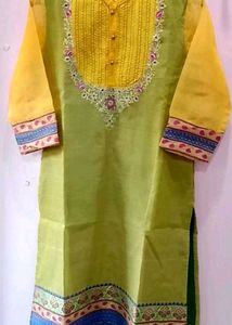 Beautiful Kurta With Embroidery Yellow Yoke