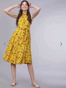Yellow Printed Flair Dress - Used Only Once