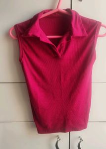 Maroon Rib Collar Top
