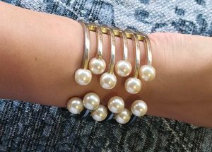 Anti Tarnish Dual Tone Pearl Cuff Bracelet
