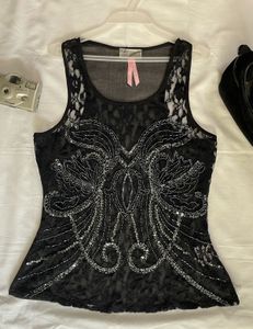 Black Beaded And Sequence Top
