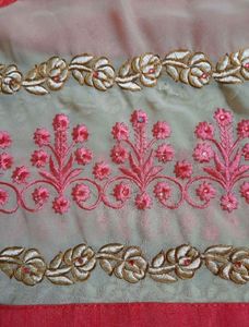 Raddish Red Embroidery Work Saree with Blouse