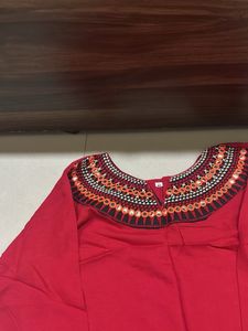 Red Embroidered Kurta