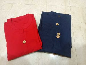 Stylish Red & Blue Front-slit Kurtas