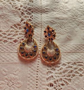 Blue And Golden Traditional Drop Earrings (Women)