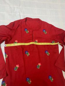 Kashmiri Red Embroidered Kurta Pant Set