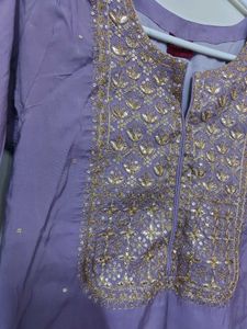 Lavender Color Kurta Set With Embroidery