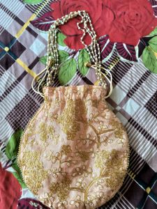 Peach Embroidered Potli Bag