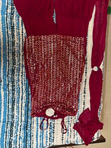Red Sequin Sharara Set