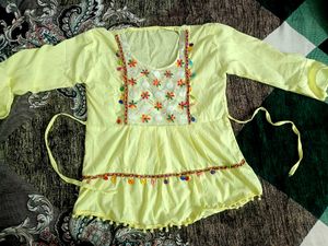 Crinkled Cotton Peplum Top with Traditional Shell