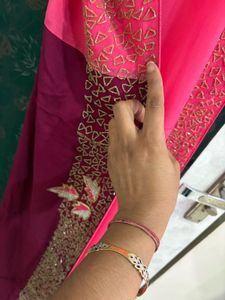 Pink and Maroon Embellished Saree