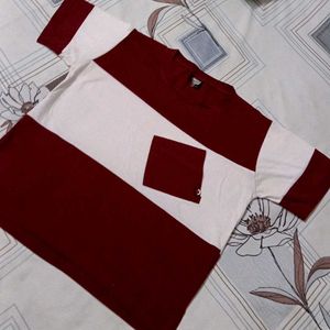 🔴 Maroon & White Colorblock Tee