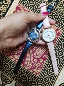 Two Hand Watch Pink And Dark Blue Colour