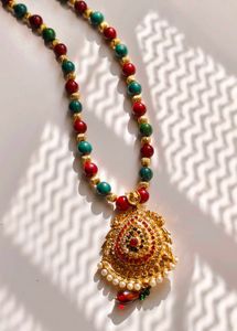 Beaded Necklace with Gold Pendant