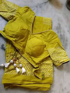 Lemon Yellow &amp; White Block Print Fabric