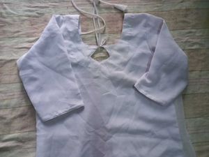 Combo White Cotton Kurti And Blue Dress