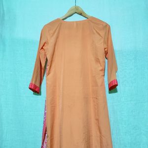 Ahika Peach And Pink Printed Crepe Kurti