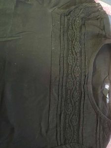 Black T-Shirt with Lace Detail